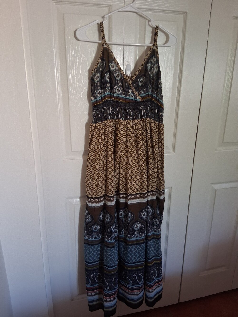 Bohemian Printed Maxi Dress in Brown and Teal